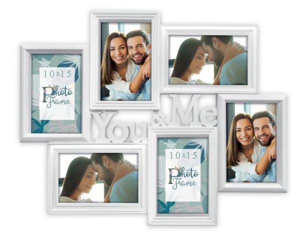 Bilderrahmen Multirahmen Collage 6 Fotos Schriftzug „You & Me“ weiß 1 Stk 10x15 cm