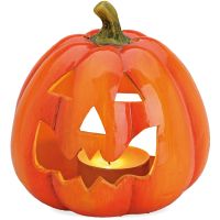Halloween Kürbis aus Ton mit lächelndem Gesicht 14x17 cm