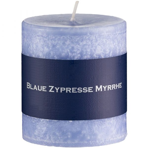 Duftkerze einfarbig ätherische Duftöle uni Ø 7x12 cm Blaue Zypresse Myrrhe