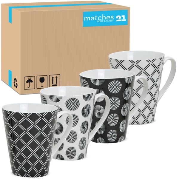Kaffeetassen Tassen Retro-Design Muster schwarz weiß Keramik 48 Stk sort 10 cm