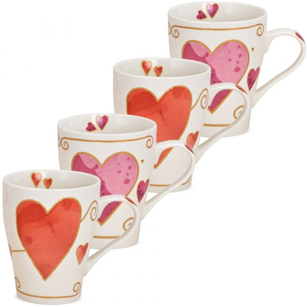 Kaffeetasse Tasse Herzen verspielt orange & rosa Porzellan 1 Stk B-WARE 11 cm