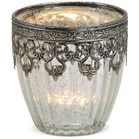 Teelichtglas Windlicht Orientalisch Marokko & Metalldekor silber antik 9 cm