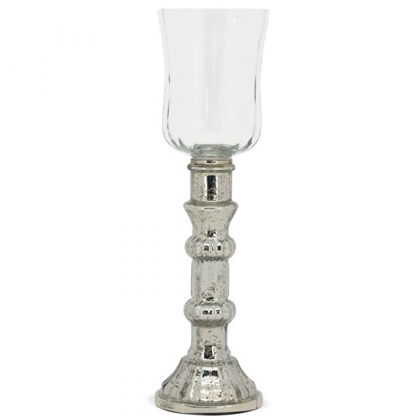 Teelichthalter Tulpenform Teelichtglas Kerzenhalter Glas silber 1 Stk Ø 8,5x31 cm