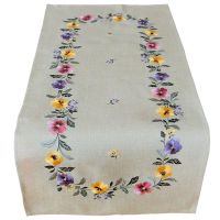 Tischläufer Stiefmütterchen Blumen beige Stick bunt Polyester 1 Stk 40x90 cm