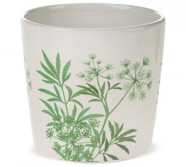 Pflanztopf Keramik Blumentopf Motiv Blätter Floral weiß grün 1 Stk - Ø 11x10,5 cm