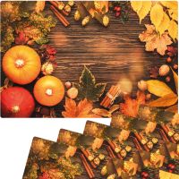 Tischset Platzsets MOTIV abwaschbar Kürbisse Herbstlaub Zimtstangen Holz bunt 6er