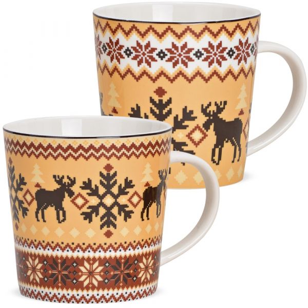 Jumbotasse Kaffeetasse Elch-Dekor Weihnachten braun Porzellan 1 Stk B-WARE 10 cm