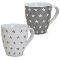 XXL Jumbo Becher Kaffeebecher 2er Set Sterne grau & weiß 11 cm / 450 ml