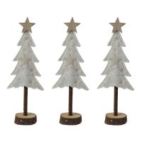 Weihnachtsschmuck Tannenbäume 3er Set Dekofigur beige Filz 28 cm