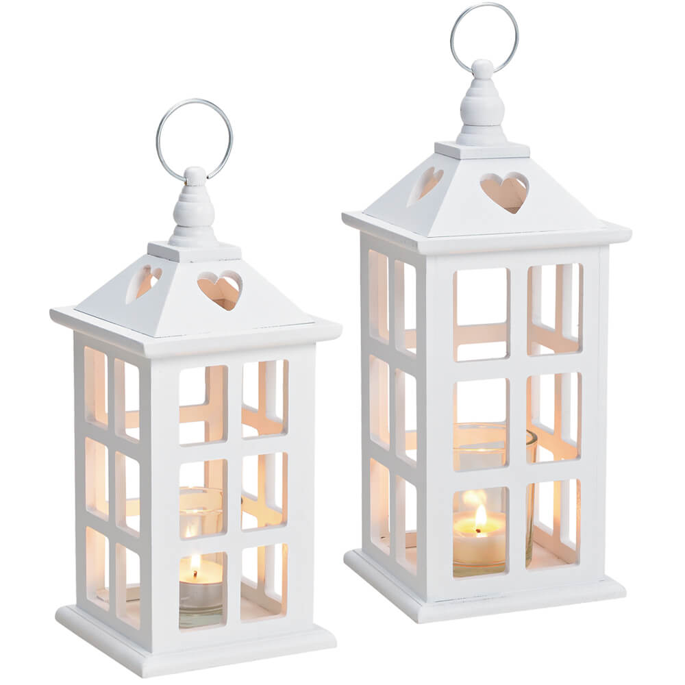 Laterne Teelichthalter Holz & Glas Windlicht Dekoration weiß 1 Stk 11x25x11  cm kaufen