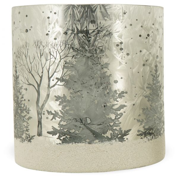Dekoratives Windlicht Motiv Wald & Schnee aus Glas milchig klar Ø 7x8 cm