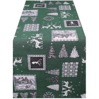 Tischläufer LISBETH Bäume & Hirsche grün grau Baumwolle Polyester 50x150 cm