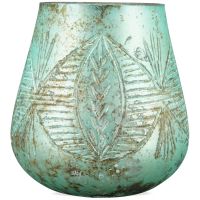 Windlicht Teelichthalter grün Glas bauchig Teelichtglas 1 Stk Ø 11x12 cm