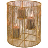 Windlicht Kerzenhalter aus Metallstäben gold für 3 Stumpenkerzen 1 Stk Ø 28x37 cm