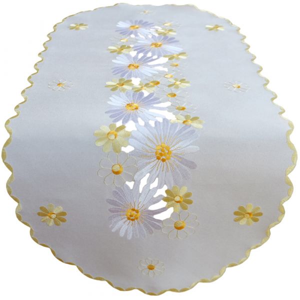 Tischläufer Mitteldecke Gelbe Blume Motiv Stickerei Tischwäsche oval 40x90cm