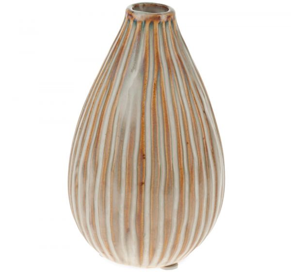 Vase mit gerillter Oberfläche Dekovase Pflanzgefäß Keramik creme 1 Stk 8x13 cm