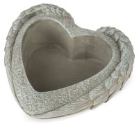 Grabschmuck Flügel Herz in grau aus Zement Grab Deko 21 cm