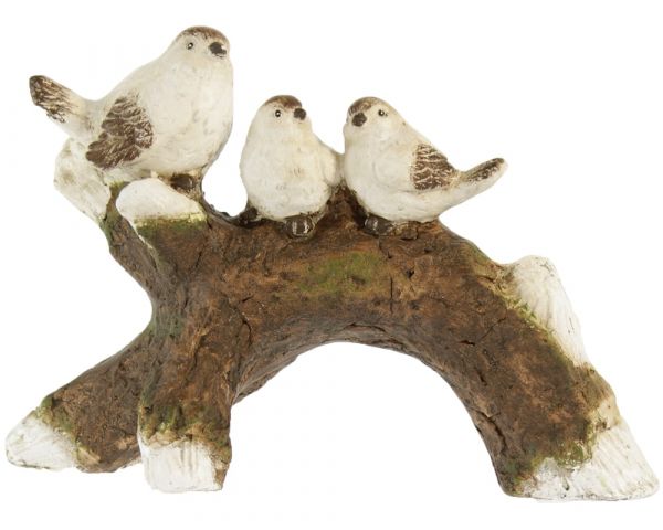 Dekofigur Vogeltrio auf Baumstamm Figur Gartendeko Magnesia braun 44 cm