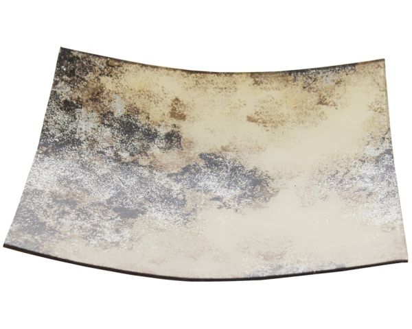 Dekoteller eckig gewölbt rustikal Glas Muster abstrakt braun weiß 28,5 cm
