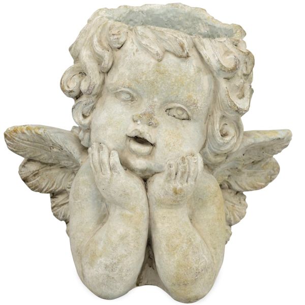 Grabschmuck Engel aus Zement Deko Figur in creme Übertopf 26 cm