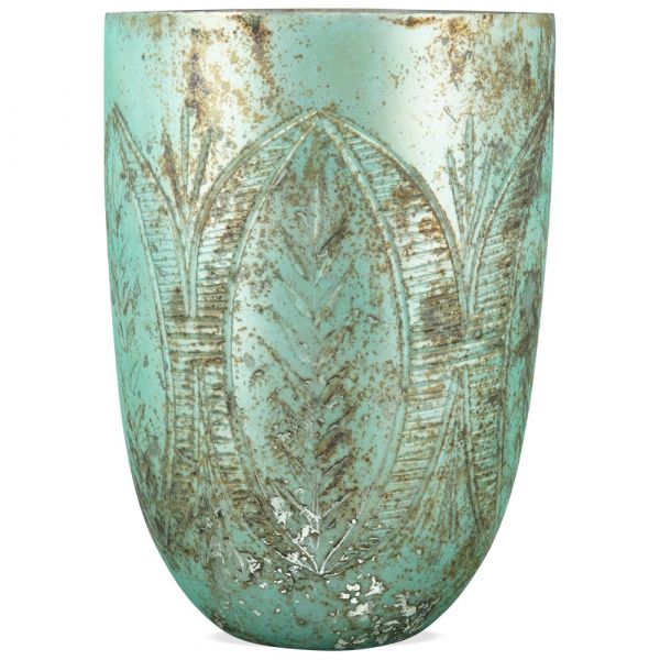 Windlicht grün Glas Muster abgerundet Teelichtglas 1 Stk Ø 14,8x20,5 cm