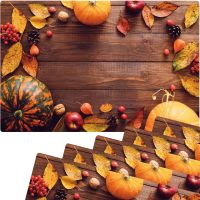 Tischset Platzsets MOTIV abwaschbar Herbstfrüchte Kürbisse Holz braun orange 6er