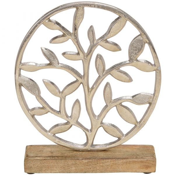 Baum & Blätter Aufsteller rund Skulptur Holzsockel Deko Metall 1 Stk 19x23x5 cm