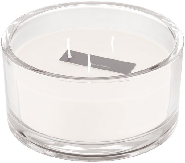 Kerze im Glas 3-Dochtkerze einfarbig uni oval Ø 15x8 cm weiß