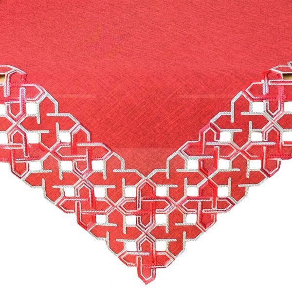 Tischdecke Kurbelstickerei grafisch rot silber Polyester 1 Stk 85x85 cm