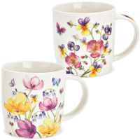 Tassen Kaffeetassen Blumenmotiv weiß bunt Porzellan 2er Set 12x10x9 cm 350 ml