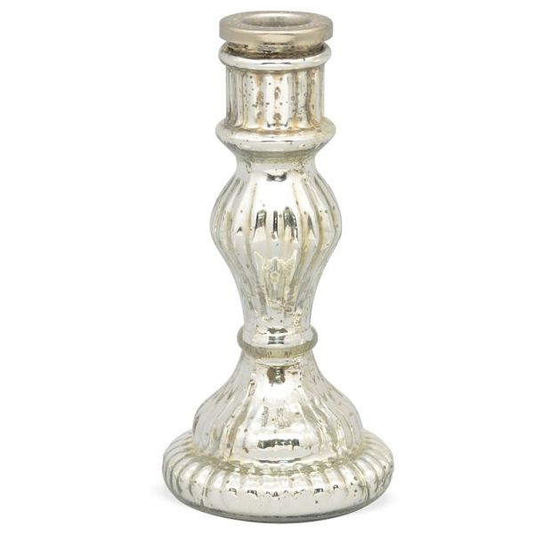 Kerzenhalter Kerzenleuchter Deko Glas Shabby Vintage Style silber 1 Stk - 9x20 cm