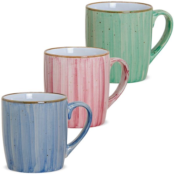 Tasse Becher Kaffeebecher Dekor blau pink grün Keramik 1 Stk B-WARE 9 cm 312 ml