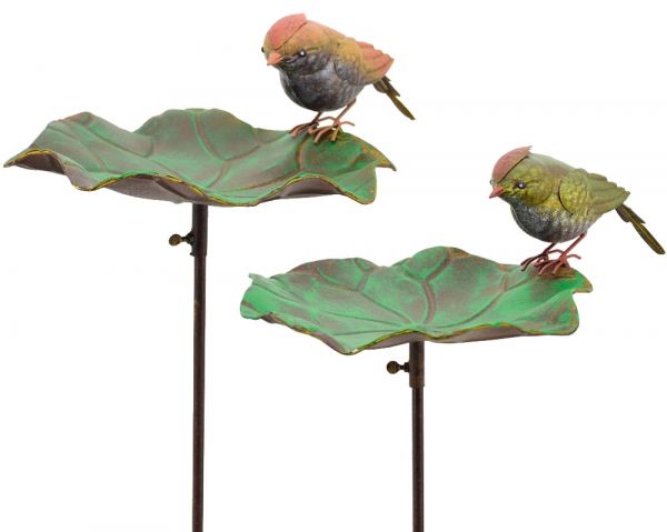Vogeltränke Vogelbad Seerosenblatt mit Vogel Figur Gartendeko Metall 1 Stk 123 cm