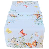 Tischläufer Schmetterlinge & Blumen weiß Stick bunt Polyester 1 Stk 40x140 cm