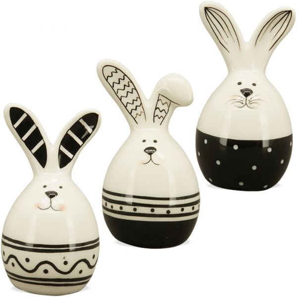 Dekohasen Osterhasen Ostern Keramik Figuren schwarz weiß 4,8x9,3 cm 3er Set sort