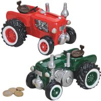 Spardose Traktor / Trecker / Schlepper Sparbüchse rot ODER grün 1 Stk 16x11 cm