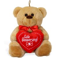 Teddybär mit Herz hellbraun beige Kuscheltier 25 cm - Gute Besserung