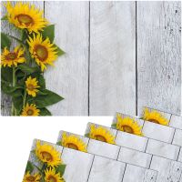 Tischsets MOTIV abwaschbar Sonnenblumen Strauß Holz 6er Set bunt