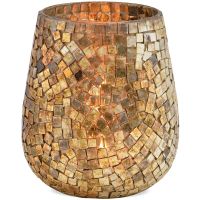 Windlicht Mosaik Dekoration aus Glas Kerzenhalter Champagner 1 Stk 13x15x13 cm