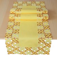 Tischläufer Kurbelstickerei grafisch gelb braun Polyester 1 Stk 40x140 cm