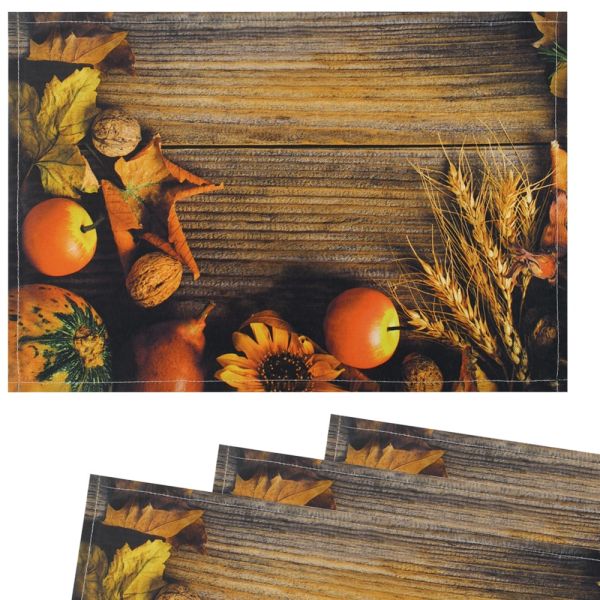 Tischsets Stoff CLOTH waschbar Getreide Obst Holzbrett Herbst rot / braun 4er Set
