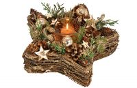 Stern Adventsgesteck Weihnachten Teelichtglas mit Kugeln & Zapfen 1 Stk 26x11 cm