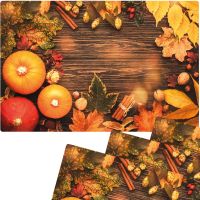 Tischset Platzsets MOTIV abwaschbar Kürbisse Herbstlaub Zimtstangen Holz bunt 4er