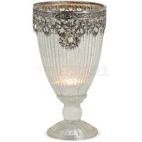 Teelichtglas Windlicht Kelch Orientalisch Marokko & Metalldekor silber antik 18 cm