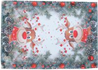 Tischset Mitteldecke Weihnachten witziger Elch weiß & Druck bunt 35x50 cm