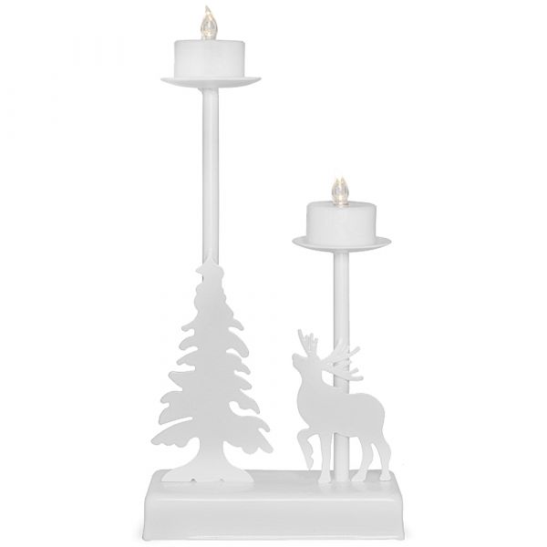 Weihnachtsbeleuchtung Kerzenleuchter 2 LEDs warmweiß Metall weiß 1 Stk 12x27 cm