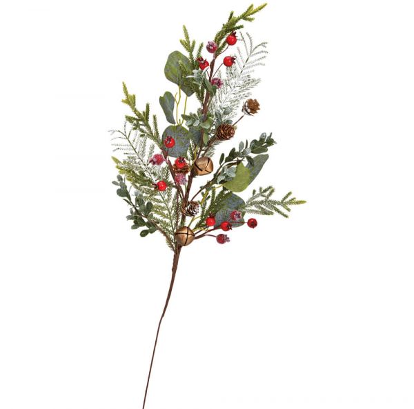 Weihnachtszweig Dekozweig Blätter Beeren & Glöckchen Kunststoff 1 Stk 65 cm rot