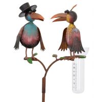 Regenmesser Vögel Zylinder bunt Metall Erdspieß Niederschlagsmesser 1 Stk 127 cm