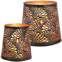 Windlichter Kerzenhalter konische Form mit Lochmuster – schwarz gold - 2er Set