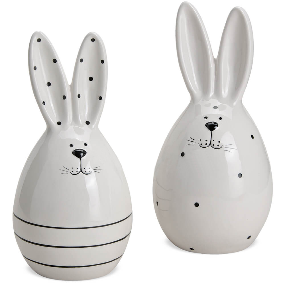 Deko Ostern Porzellan kaufen Osterhasen Dekofiguren 2er weiß schwarz cm 18 Set Hasen